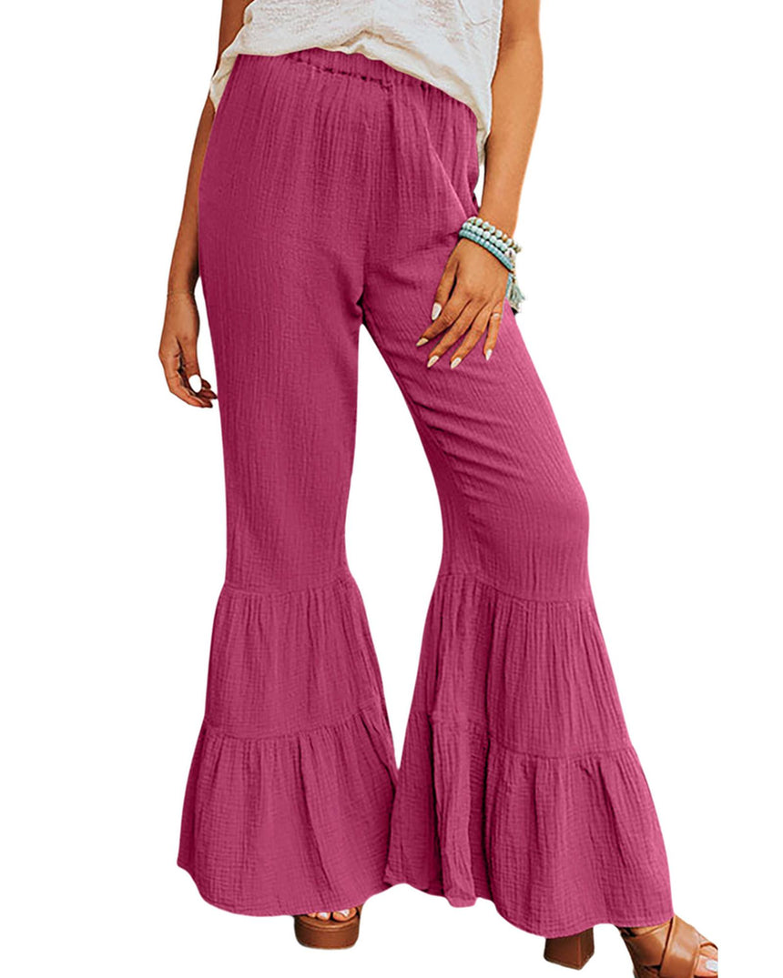 Azura Exchange Textured High Waist Ruffled Bell Bottom Pants - XL