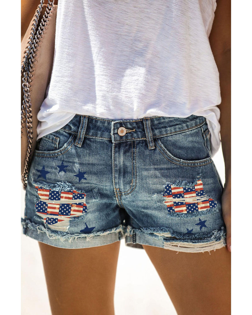 Azura Exchange American Flag Patchwork Denim Shorts - S