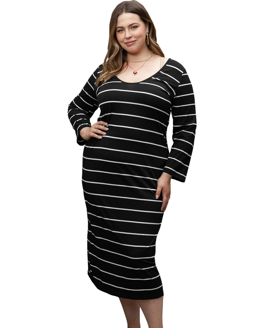 Azura Exchange Black Plus Size Striped Loose Long Shift Dress - 1X