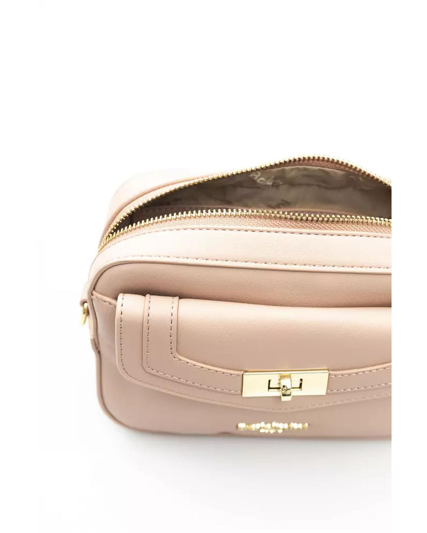 Golden Logo Front Flap Shoulder Bag with Zip Closure One Size Women