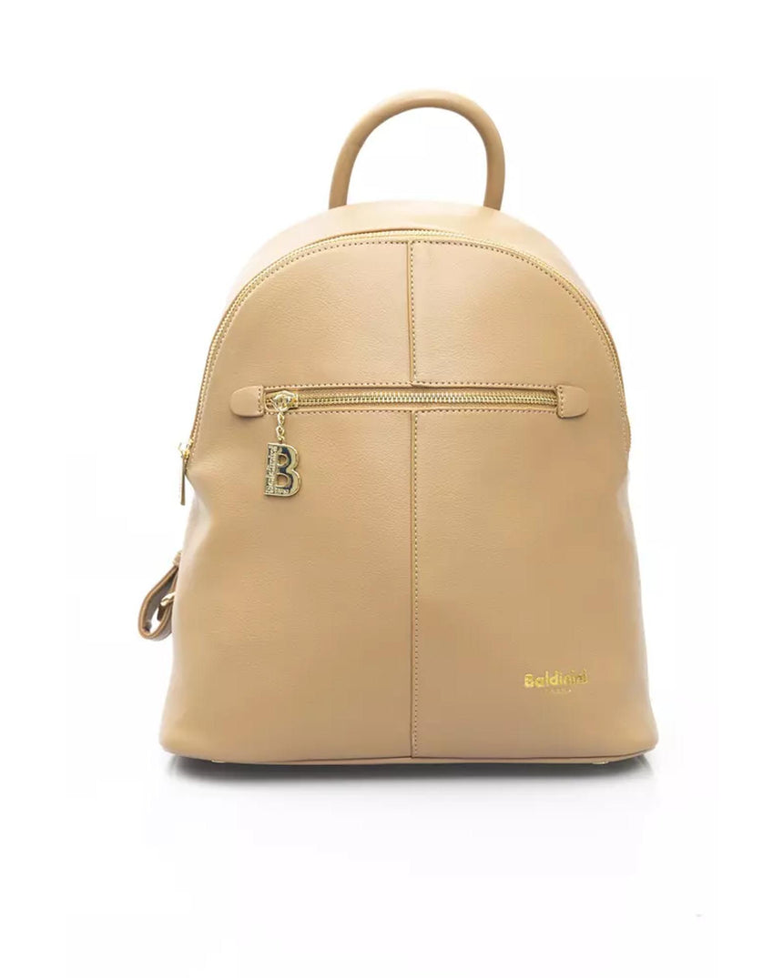 Golden Logo Front Pocket Backpack with Adjustable Shoulders One Size Women