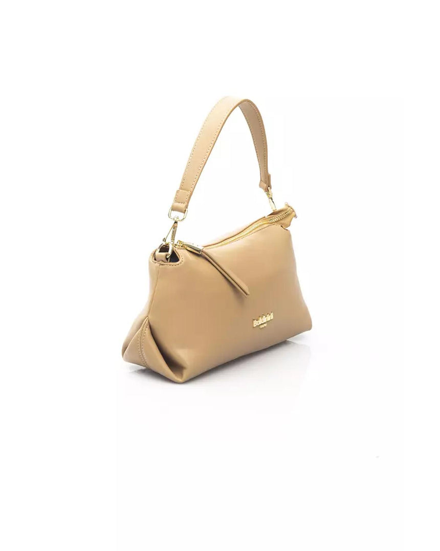 Golden Logo Shoulder Bag with Zip Closure and Internal Compartments One Size Women