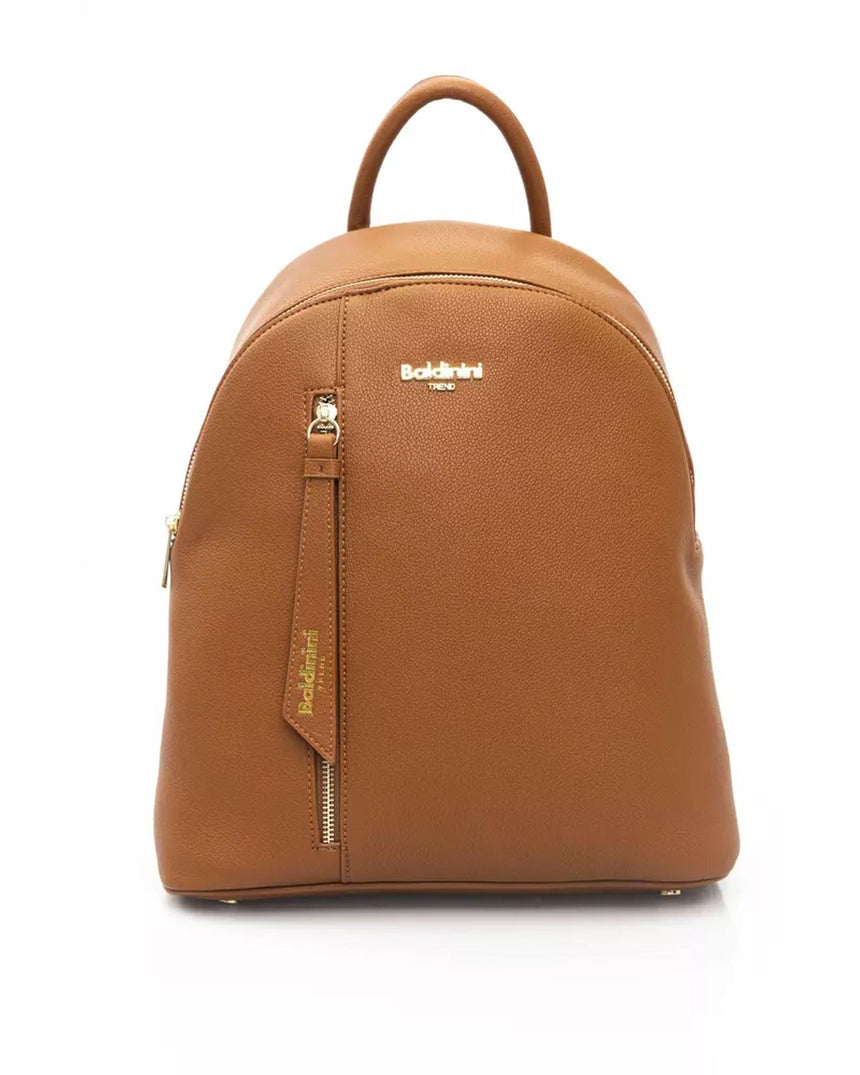 Golden Logo Zip Closure Backpack with Adjustable Straps. One Size Women