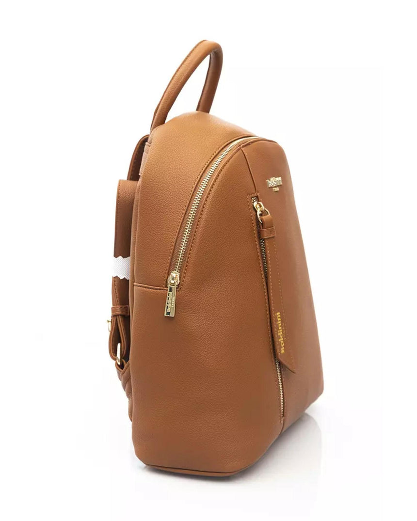 Golden Logo Zip Closure Backpack with Adjustable Straps. One Size Women