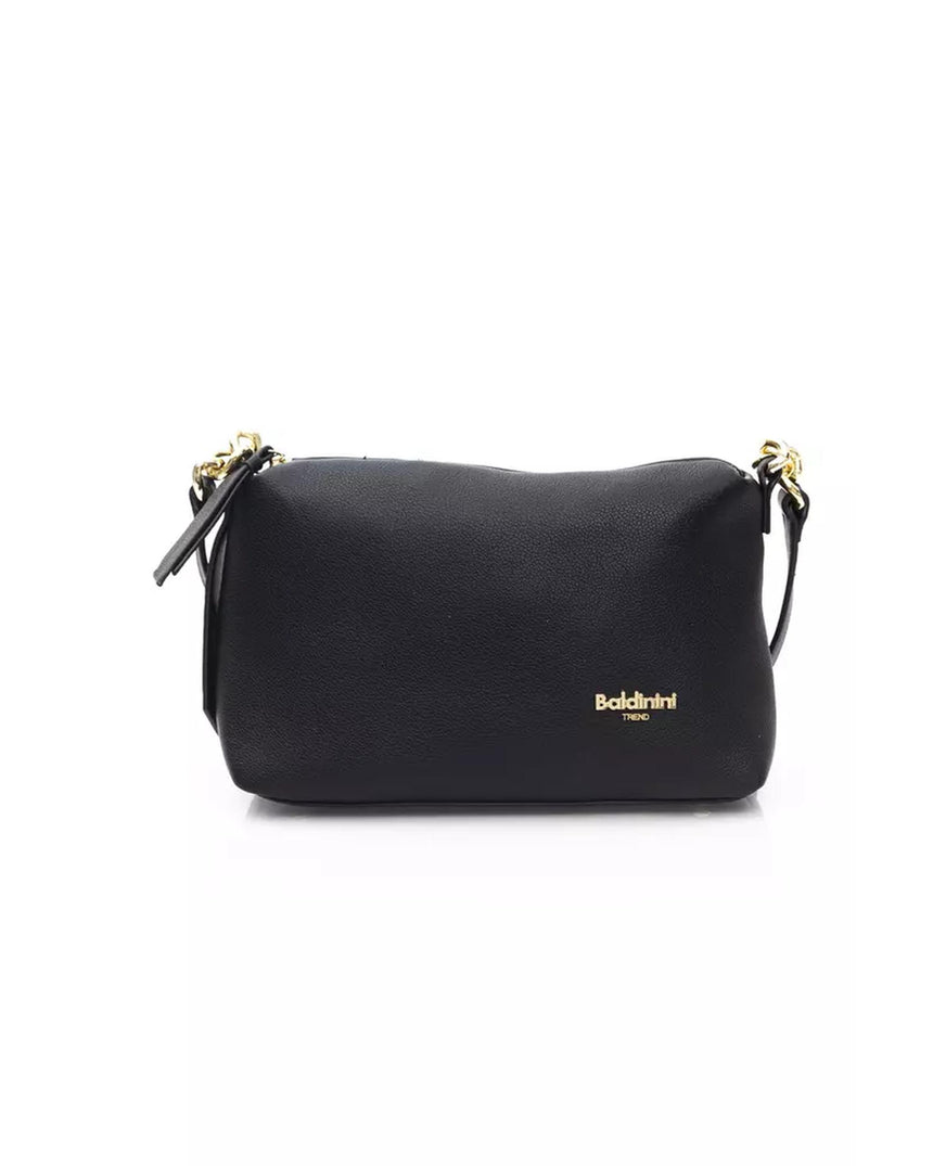 Golden Logo Shoulder Bag with Zip Closure and Internal Compartments One Size Women