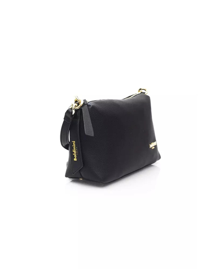 Golden Logo Shoulder Bag with Zip Closure and Internal Compartments One Size Women