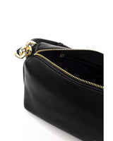 Golden Logo Shoulder Bag with Zip Closure and Internal Compartments One Size Women