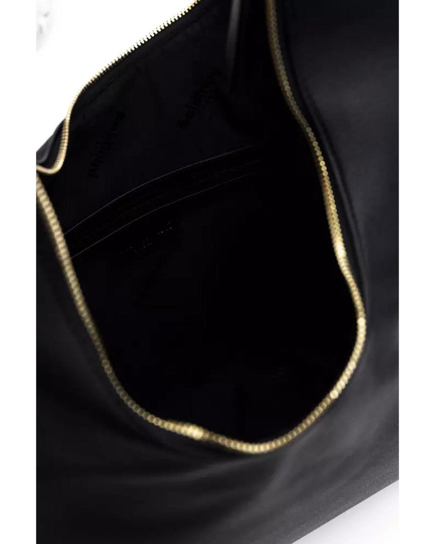 Golden Logo Shoulder Bag with Zip Closure and Internal Compartments One Size Women