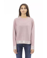 Ribbed Crew Neck Sweater with Long Sleeves and Metal Monogram Detail S Women