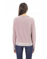 Ribbed Crew Neck Sweater with Long Sleeves and Metal Monogram Detail S Women