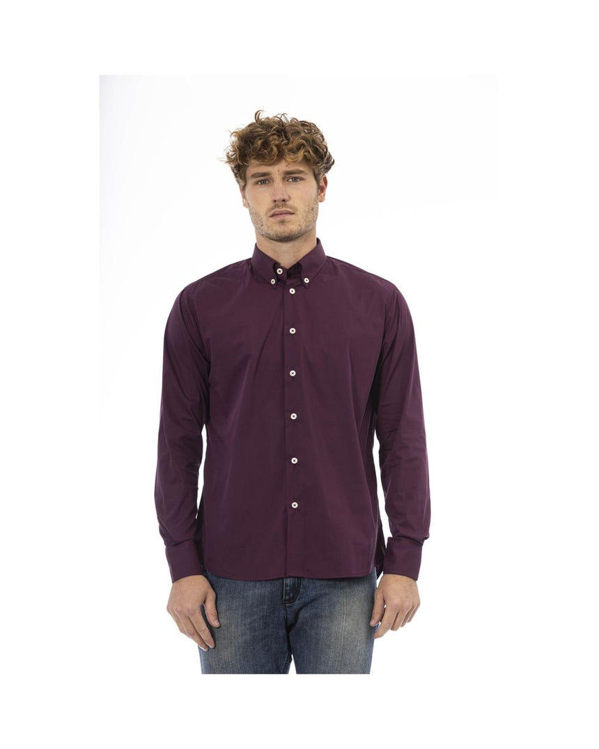 Baldinini Trend Men's Burgundy Cotton Shirt - 44 IT