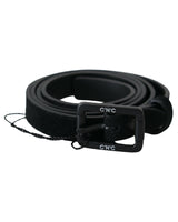 Classic Black Leather Belt with Logo Details 100 cm Women