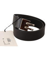 Classic Black Leather Belt with Silver-tone Hardware 85 cm Women