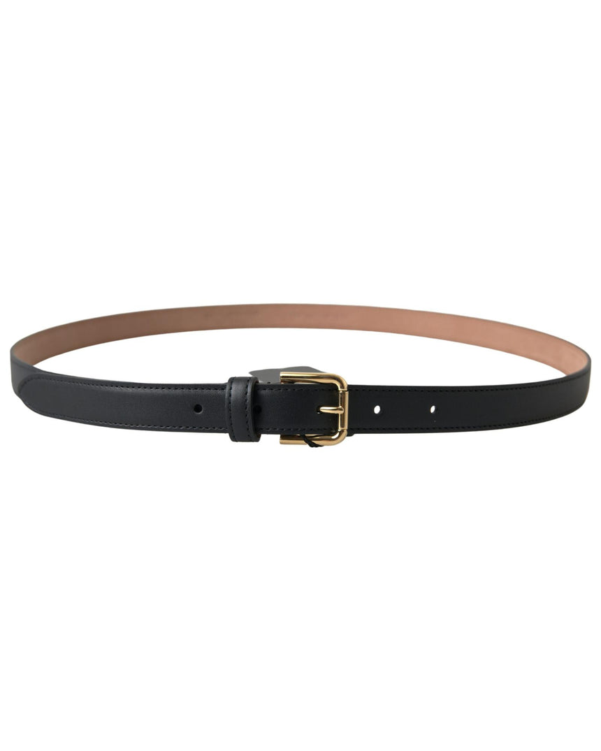 Dolce & Gabbana Men's Black Leather Gold Tone Metal Buckle Belt - 100 cm