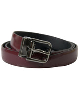 Dolce & Gabbana Men's Bordeaux Leather Silver Metal Buckle Belt - 90 cm