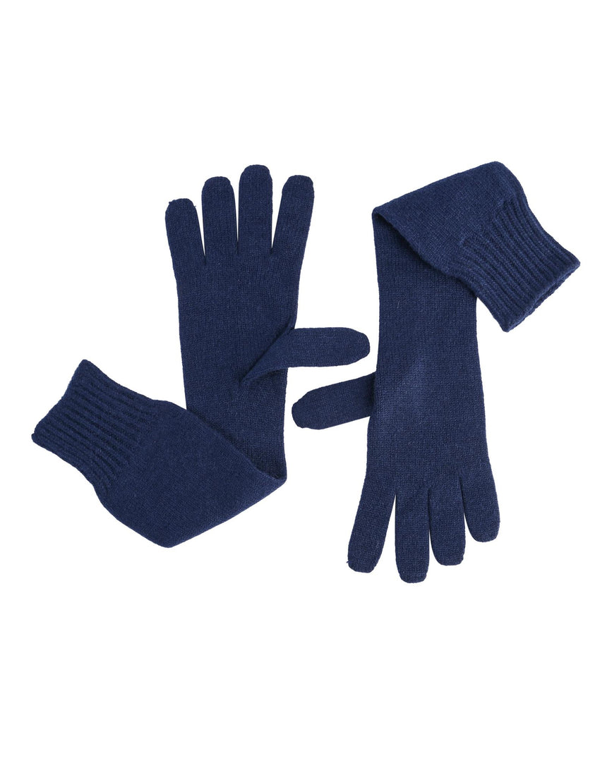 Crown of Edinburgh Cashmere Women's Sophisticated Cashmere Womens Long Gloves in Blu Notte - M