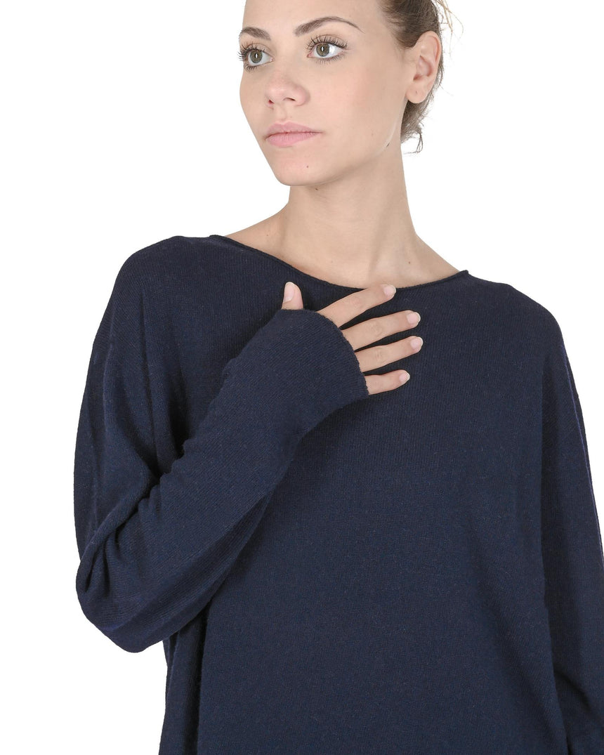 Crown of Edinburgh Cashmere Women's Premium Cashmere Oversize Boatneck Sweater in Navy blue - XL