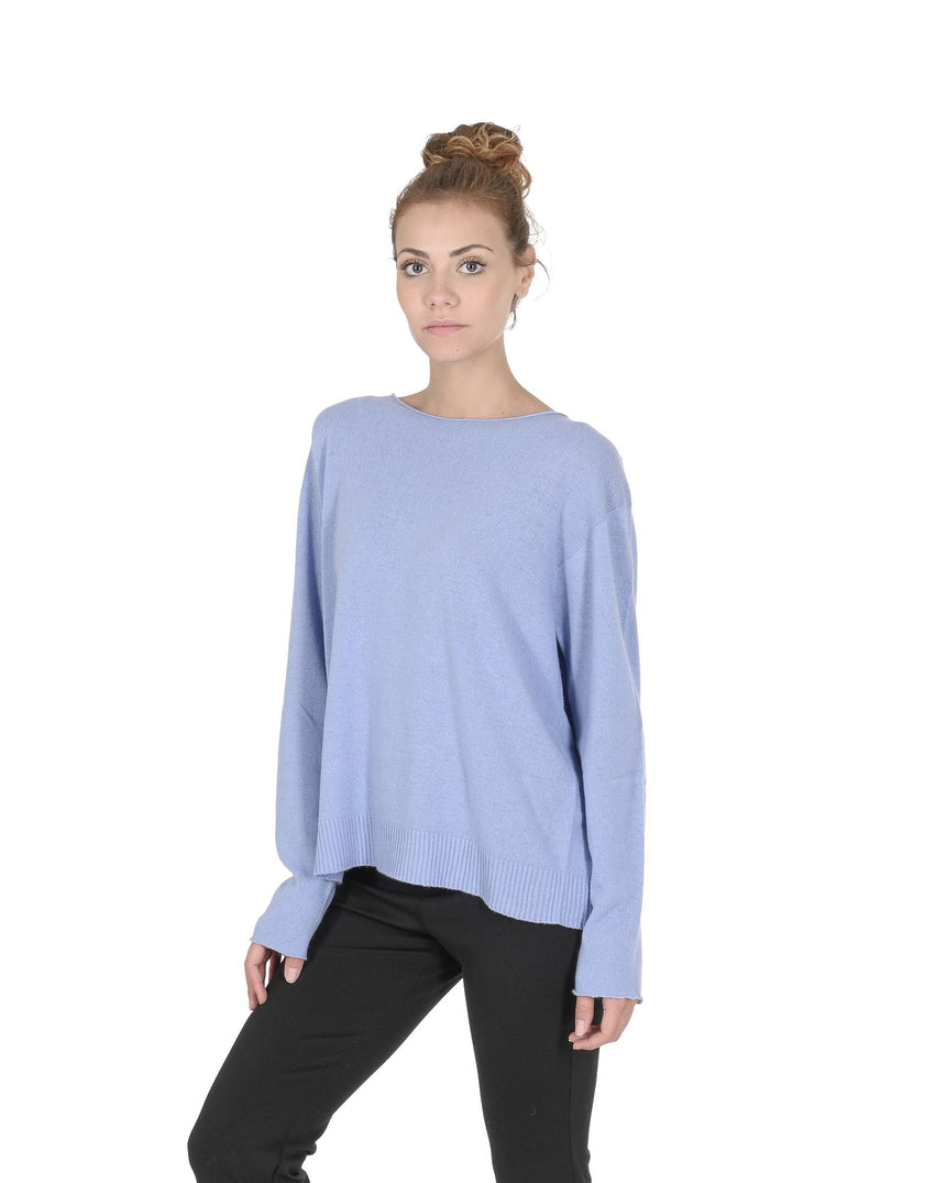 Crown of Edinburgh Cashmere Women's Cashmere Boatneck Sweater in Sky blue - XL