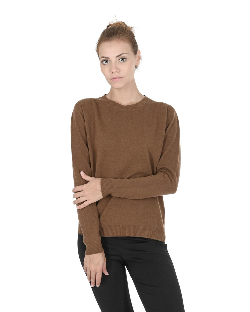 Crown of Edinburgh Cashmere Women's Round Neck Cashmere Sweater in Light brown - 44 EU