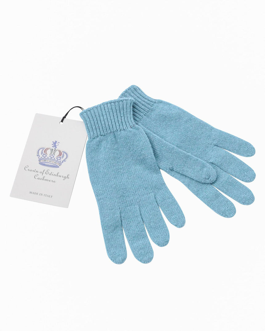 Crown of Edinburgh Cashmere Women's Luxury Cashmere Womens Gloves - Made in Italy in Sky blue - M