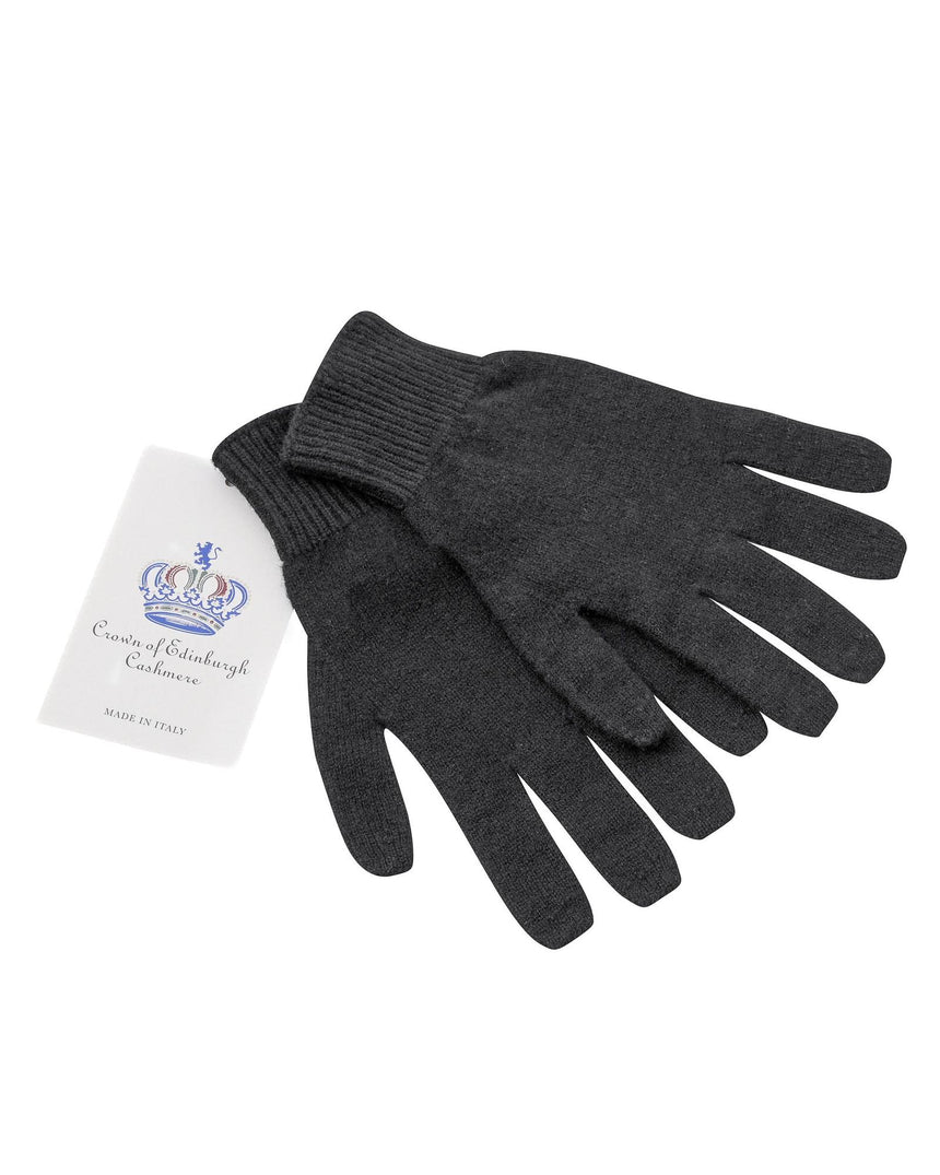 Crown of Edinburgh Cashmere Women's Luxury Cashmere Womens Short Gloves in Black - M