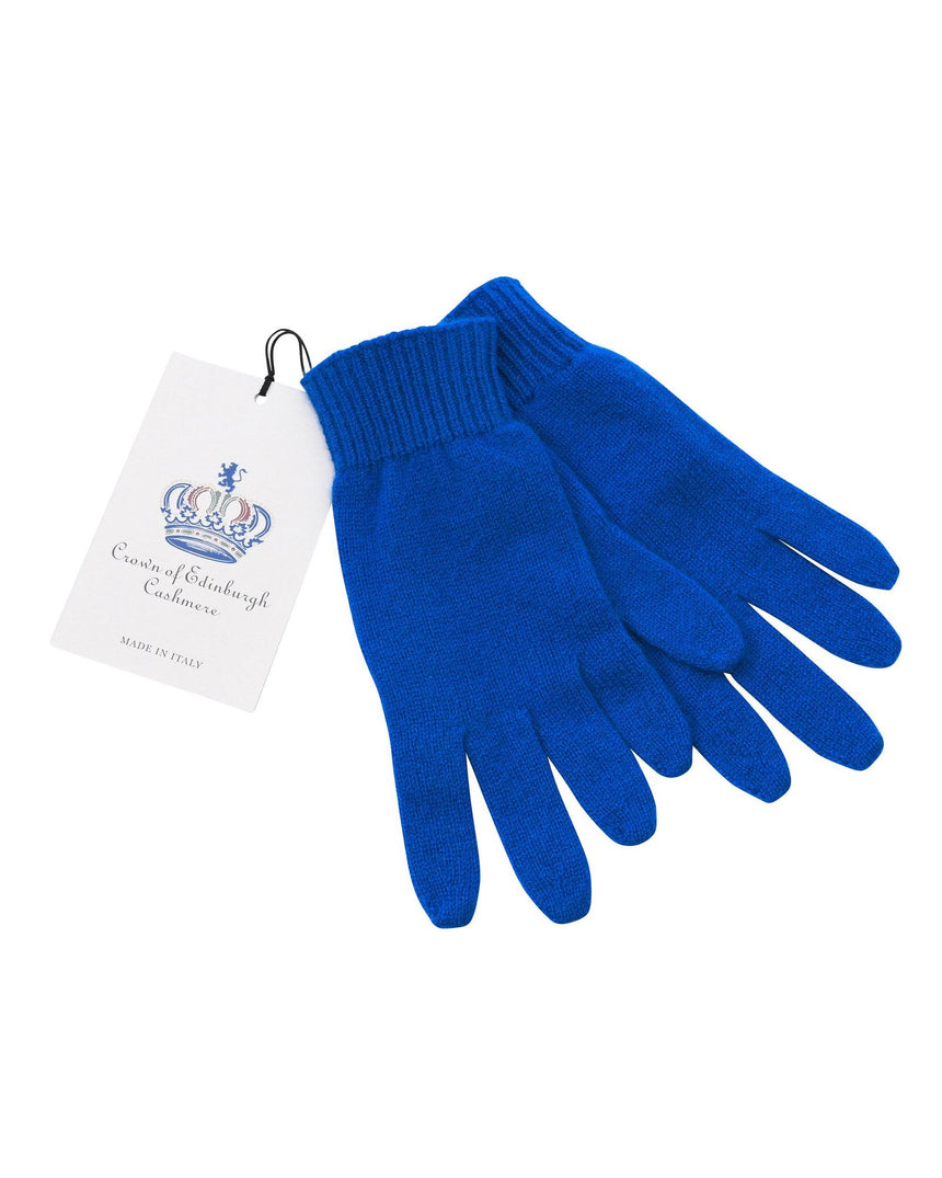 Crown of Edinburgh Cashmere Women's Cashmere Womens Short Gloves - Italian Craftsmanship in Blue - M