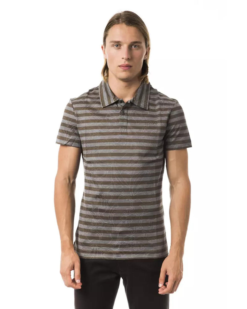 Striped Polo Shirt with Prints M Men