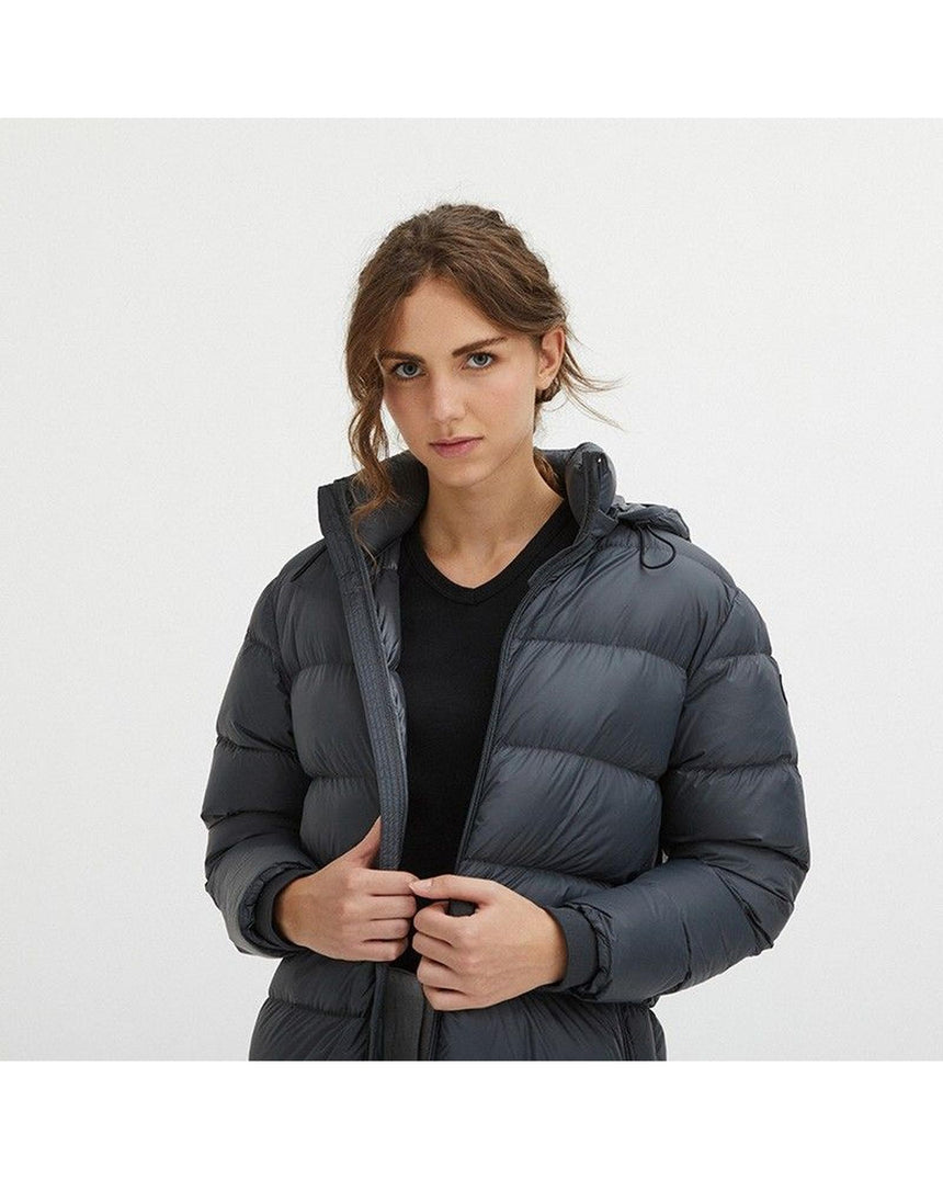 Dark Grey Hooded Jacket with 2-Pocket Design and Zip Closure L Women