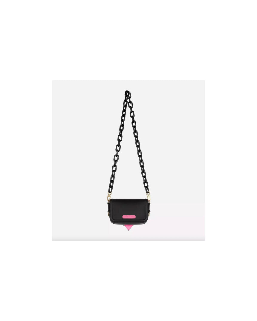 Black Eyelike Bag with Magnetic Closure and Chain Straps One Size Women