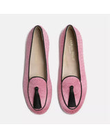 Pink Velvet Moccassins with Cotton Tassel and Rubber Sole 37 EU Women