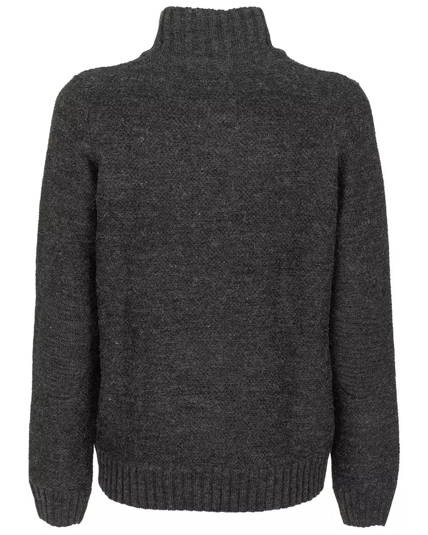 Acrylic Blend Sweater with Button Closure and Zip Up L Men