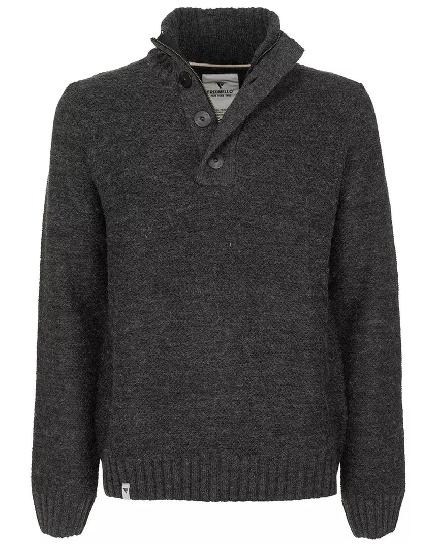 Acrylic Blend Sweater with Button Closure and Zip Up M Men