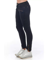 Stretch Denim Biker Jeans with Worn Wash and Multipockets 42 IT Women