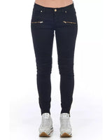 Stretch Denim Biker Jeans with Worn Wash and Multipockets 42 IT Women