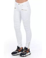 Stretch Denim Biker Jeans with Worn Wash and Multipockets 40 IT Women