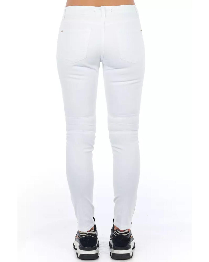 Stretch Denim Biker Jeans with Worn Wash and Multipockets 40 IT Women