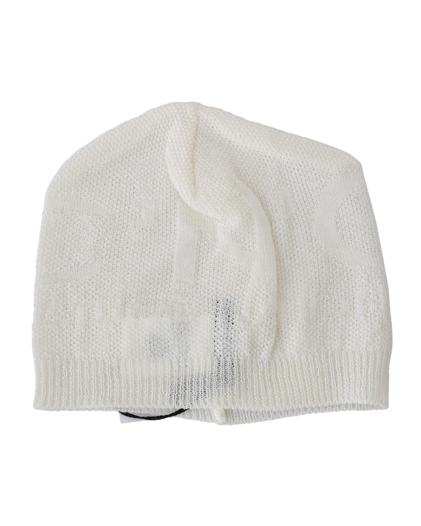 Costume National Men's Beanie White Wool Blend Branded Hat - One Size