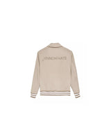 Hazelnut Beige Collegial Bomber Jacket with Embossed Logo M Women