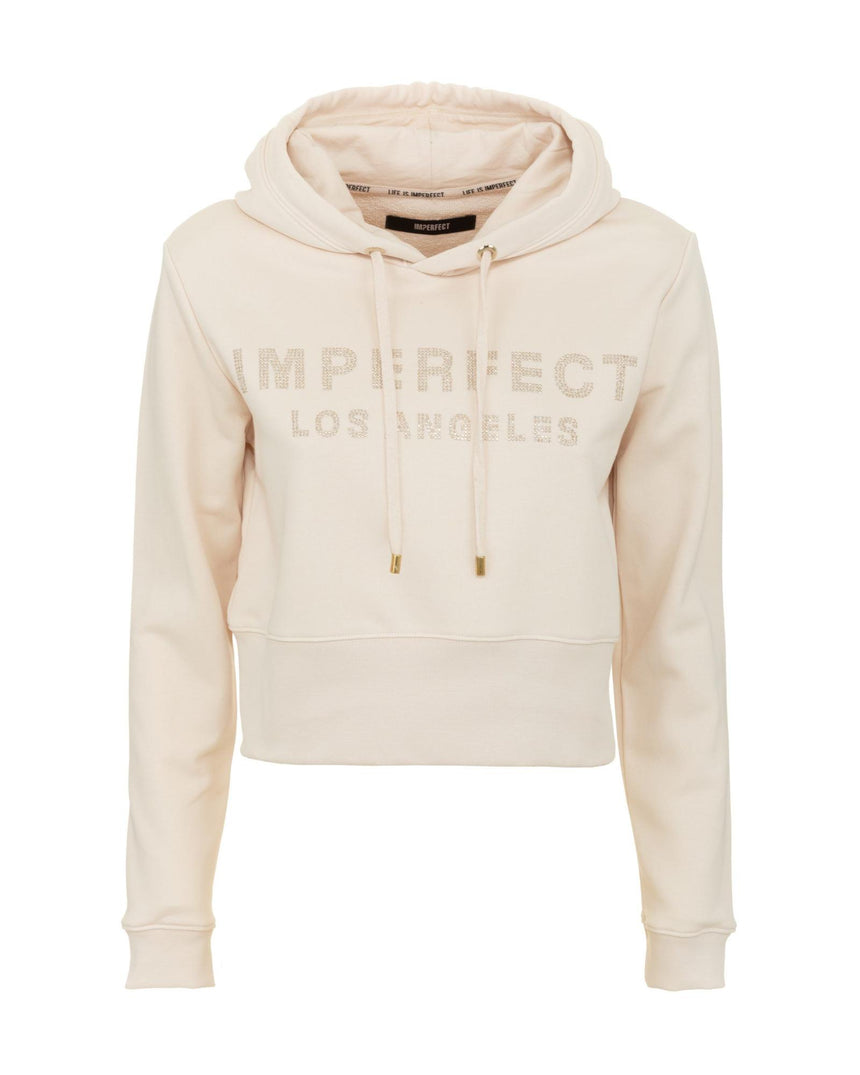 Beige Hoodie with Rhinestone Logo S Women