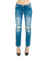 High Waist Straight Leg Jeans with Applications and Front Breaks W28 US Women