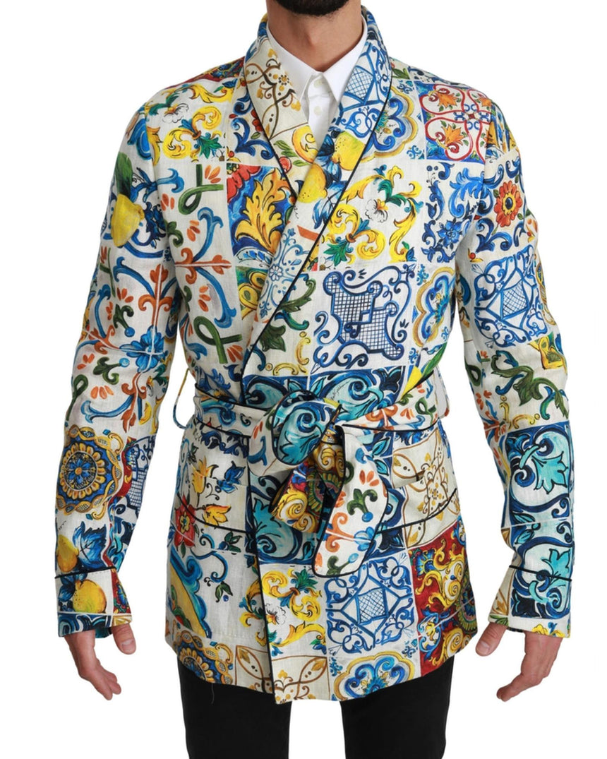 Dolce & Gabbana Robe Jacket with Majolica Pattern 48 IT Men