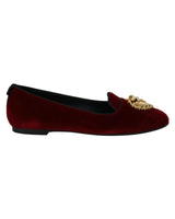 Dolce & Gabbana Velvet Loafers with Gold Devotion Detail 37 EU Women