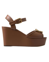 Dolce & Gabbana Women's Brown Leather AMORE Wedges Sandals Shoes - 36 EU