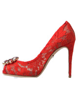 Dolce & Gabbana Women's Red Taormina Lace Crystal Heels Pumps Shoes - 36.5 EU