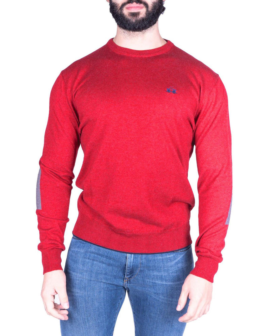 Cotton Crew Neck Sweater with Logo Embroidery and Colored Patch M Men