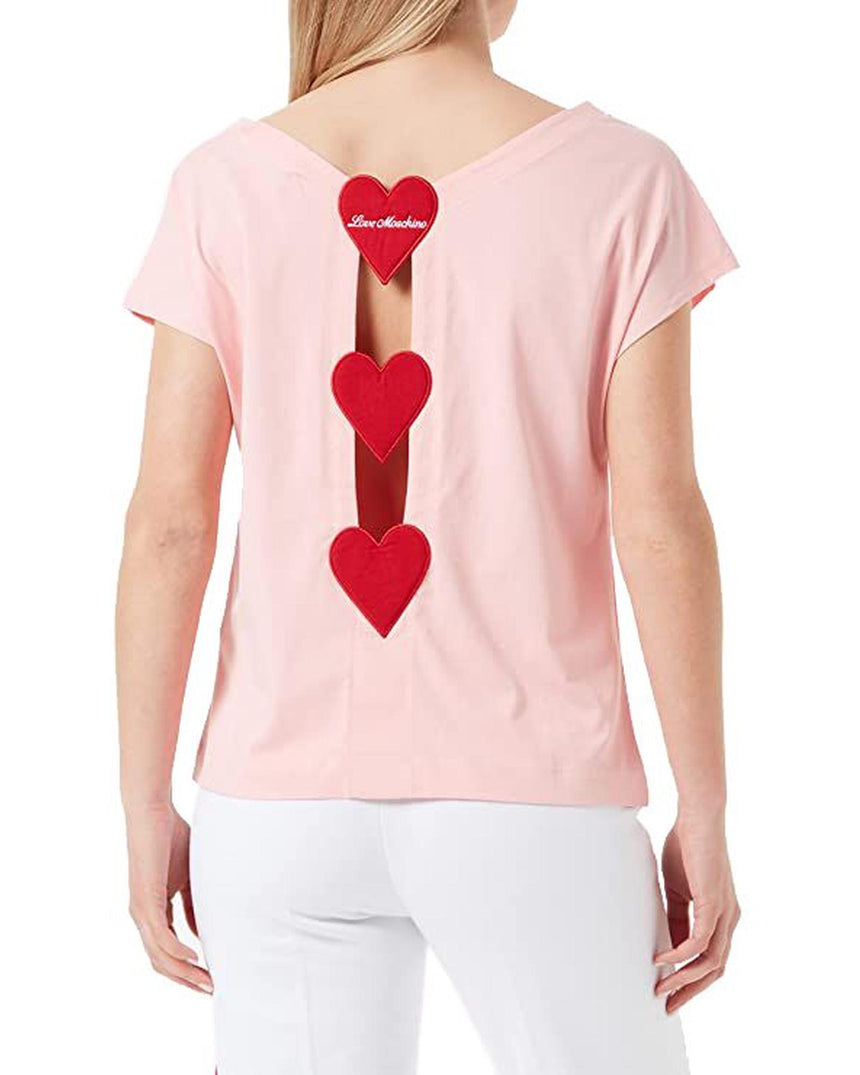 Love Moschino logo cotton t-shirt with embroidered hearts application 44 IT Women