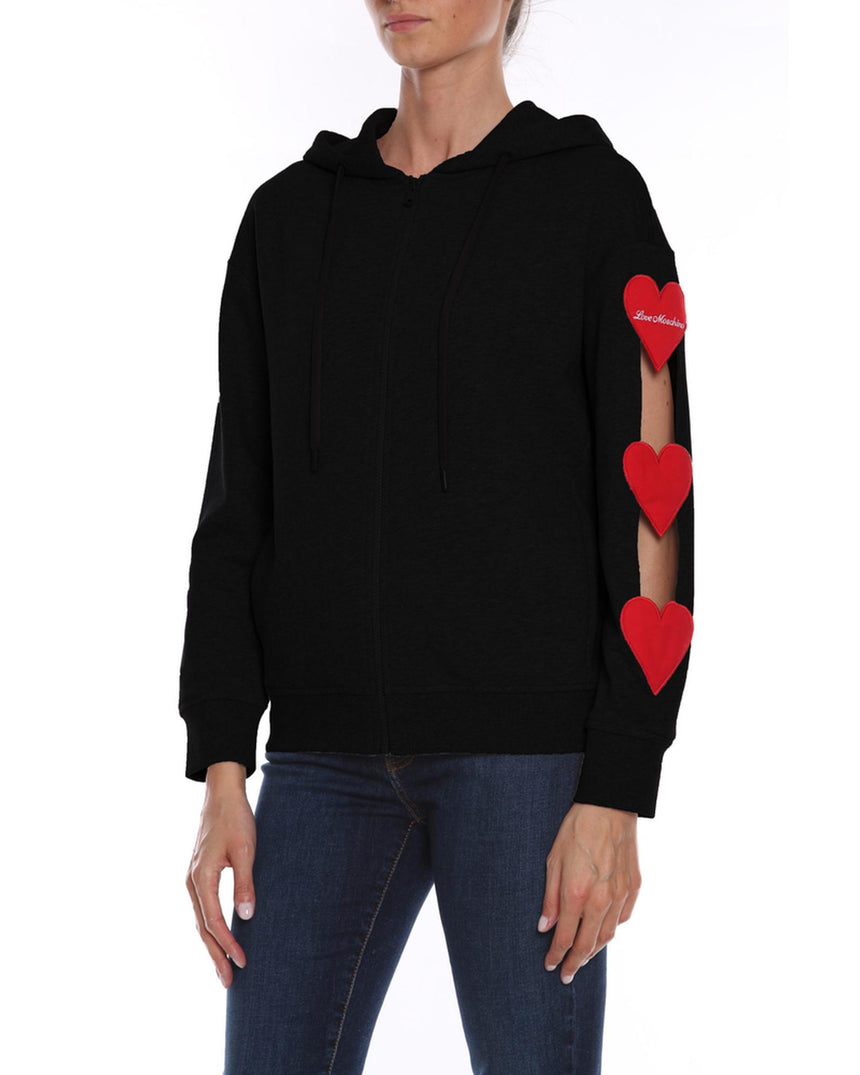 Cotton Sweatshirt with Hood and Embroidered Hearts 42 IT Women