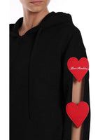 Cotton Sweatshirt with Hood and Embroidered Hearts 44 IT Women