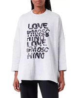 Oversized Crewneck Sweatshirt with Glued-Effect Glitter Print S Women