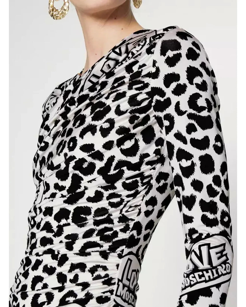 Viscose-blend Leopard Print Short Dress with Love Moschino Logo 40 IT Women